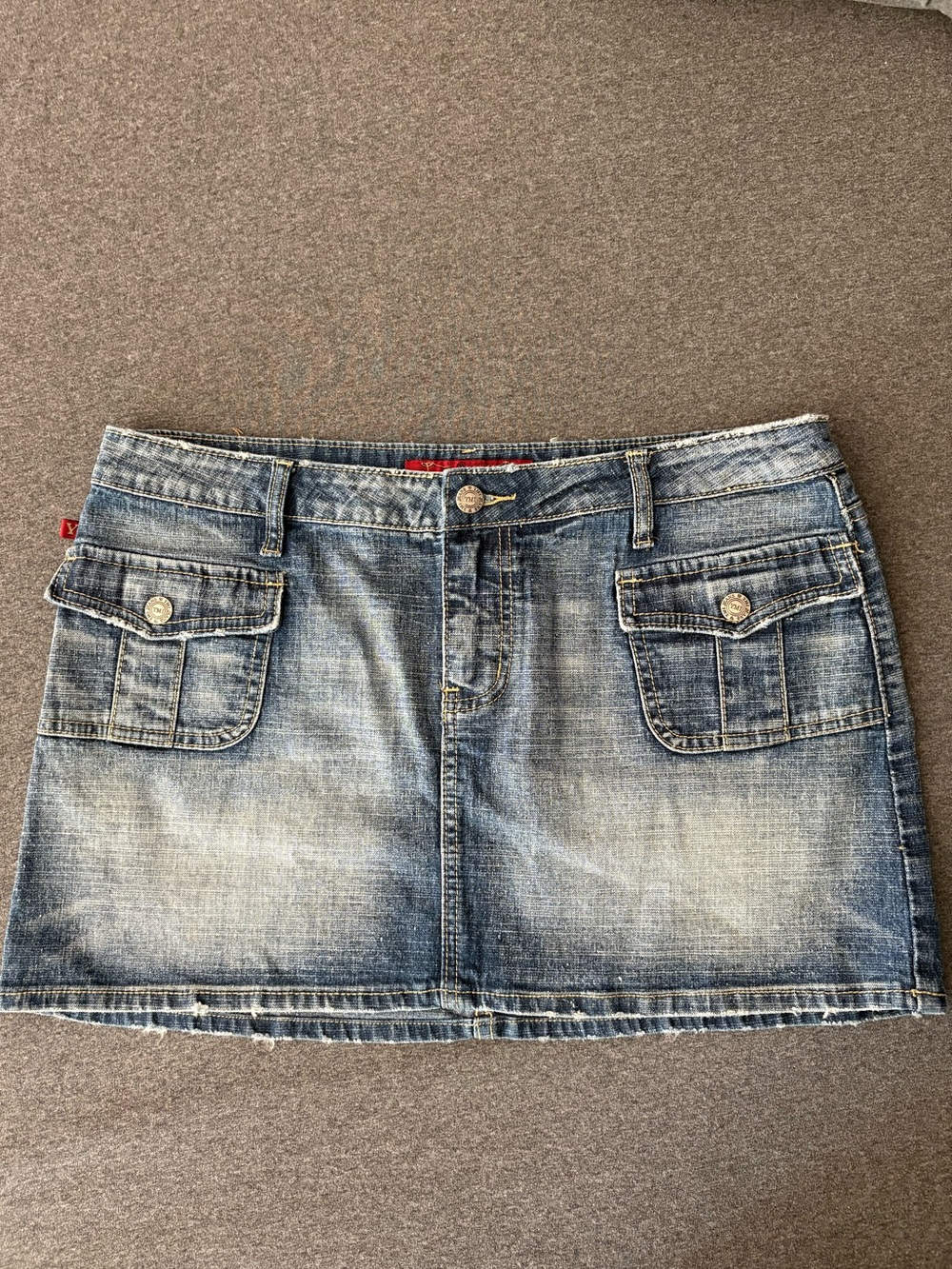 YMI Blue Denim Mini Skirt. Zipper Flaw- See Details Below. - Picture 13 of 14